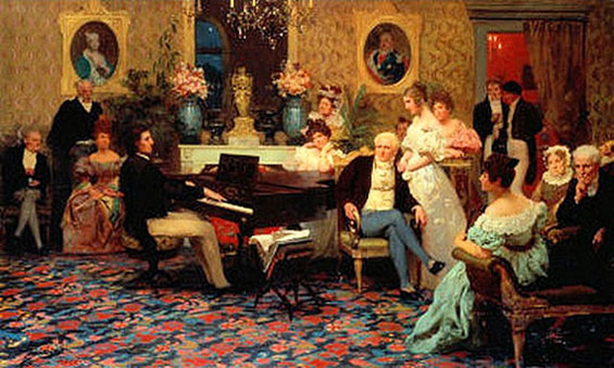 Frédéric Chopin tocando el piano en el salón "Prince Radziwills" 1837 