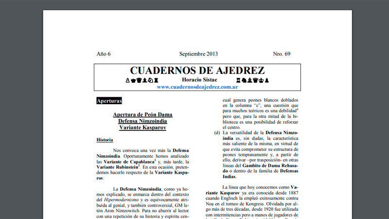 Cuadernos de ajedrez. Estudios de aperturas de ajedrez en formato PDF.