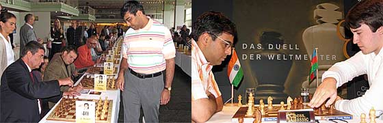 El alcalde de Maguncia, Jens Beutel, jugando con Anand. Anand vs Radjabov