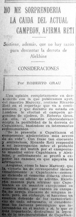 GM Zenón Franco Ocampos. Nota 465. Partidas Memorables (116). José Raúl Capablanca  vs Alexander Alekhine, Buenos Aires (m/31) 1927. 2013. ABC Color Digital.  Paraguay